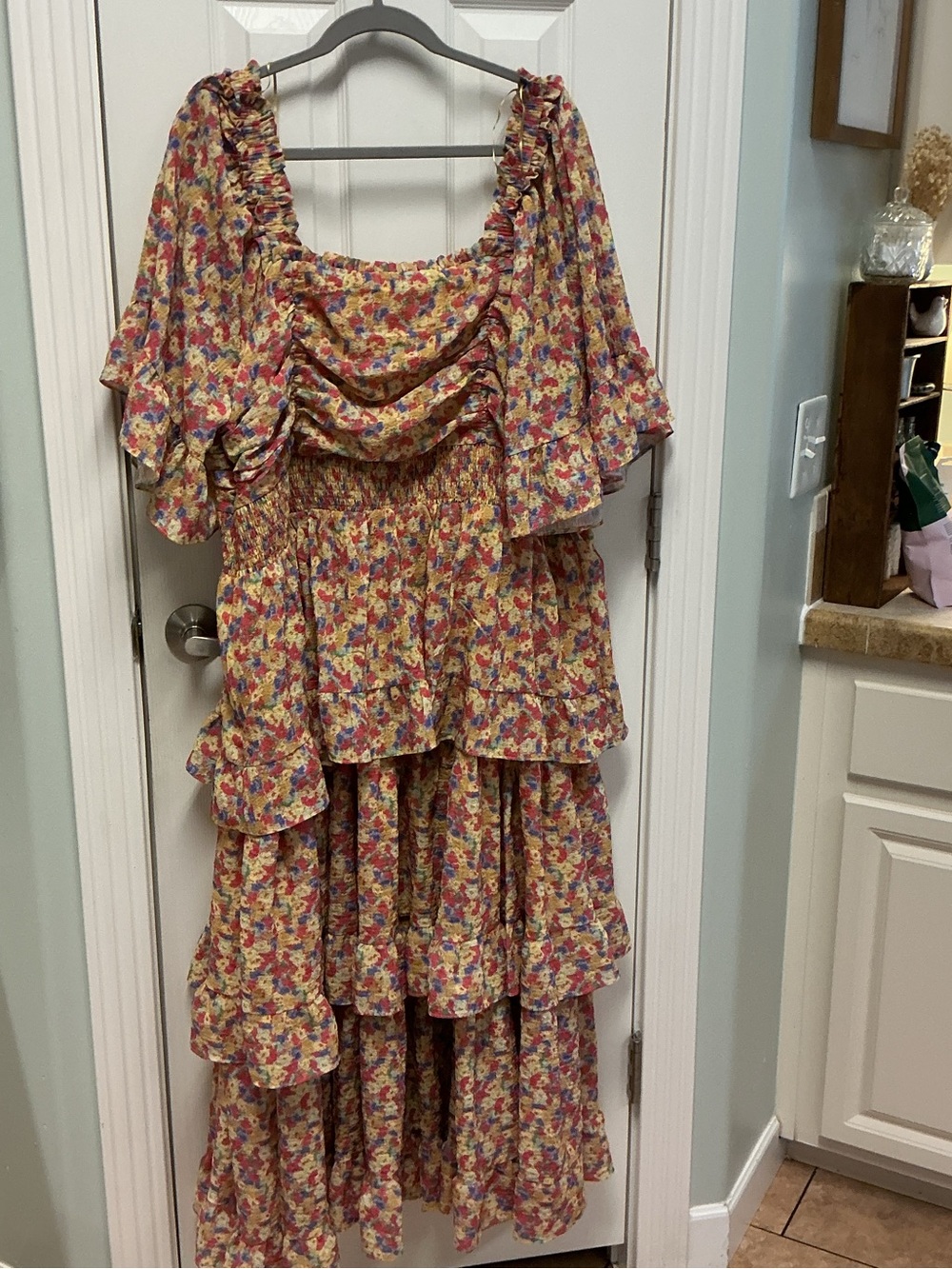 English Factory Plus SZ 3X Floral Smocked Ruffle Tiered Maxi Dress Ruffle Sleeve - Picture 7 of 10